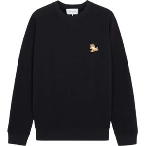 Maison Kitsuné, Sweatshirts & Hoodies, Heren, Zwart, M, Klassieke Chillax Fox Patch Sweatshirt