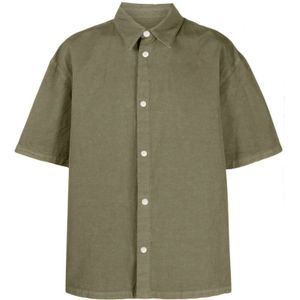 Heron Preston, Overhemden, Heren, Groen, S, Katoen, Groene Canvas Korte Mouw Casual Shirt