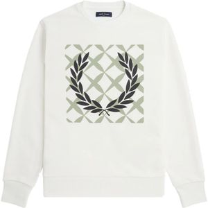 Fred Perry, Sweatshirts & Hoodies, Heren, Wit, XL, Katoen, Grafisch Kruissteek Sweatshirt