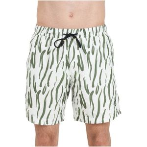 4Giveness, Badkleding, Heren, Veelkleurig, XL, Groene Fantasie Strand Shorts met Logo Patch