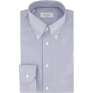 Eton, Overhemden, Heren, Veelkleurig, XL, Katoen, Blauw Gestreept Zakelijk Overhemd