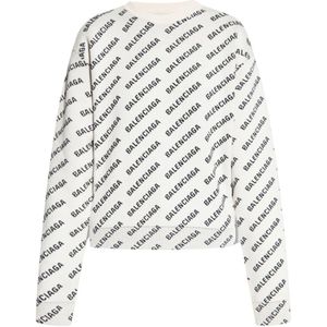 Balenciaga, Sweatshirts & Hoodies, Dames, Beige, M, Trui met monogram