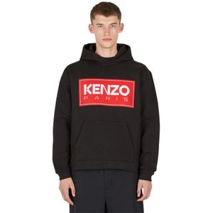 Kenzo, Sweatshirts & Hoodies, Heren, Zwart, XL, Katoen, Logo Patch Hoodie