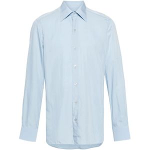 Tom Ford, Overhemden, Heren, Blauw, L, Zijden Lyocell Shirt