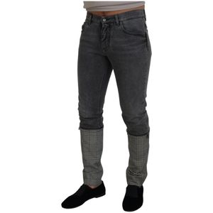 Dolce & Gabbana, Jeans, Heren, Grijs, M, Denim, Grijze Geruite Been Denim Jeans