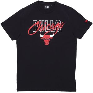 New Era, Sport, Heren, Zwart, XL, Katoen, Chicago Bulls Script Tee Zwart/Rood