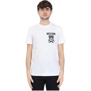 Moschino, Tops, Heren, Wit, XL, Katoen, Heren Witte Teddy Mesh T-shirt