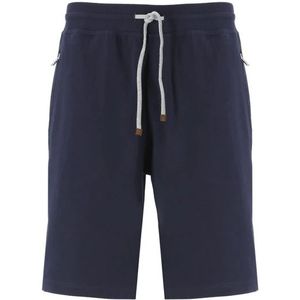 Brunello Cucinelli, Blauwe Bermuda Shorts van Katoen met Elastische Taille Blauw, Heren, Maat:M