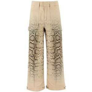 Ermanno Scervino, Python Print Wijde Pijpen Broek Beige, Dames, Maat:S