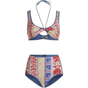 Etro, Badkleding, Dames, Veelkleurig, S, Witte Zomer Bikini Gestreept Bloemen