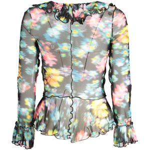 Desigual, Blouses & Shirts, Dames, Zwart, XL, Zwarte T-shirt met lange mouwen en V-hals