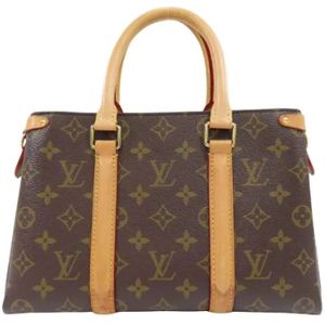 Louis Vuitton Vintage, Pre-owned, Dames, Bruin, ONE Size, Tweed, Tweedehands Bruine Canvas Louis Vuitton Tas