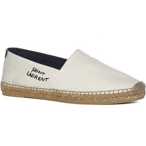 Saint Laurent, Schoenen, Heren, Beige, 41 1/2 EU, Katoen, Geborduurde Logo Espadrilles Beige