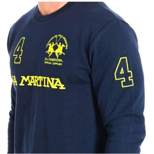 La Martina, Sweatshirts & Hoodies, Heren, Blauw, S, Katoen, Groene Sweatshirt met Ronde Hals en Geborduurd Logo