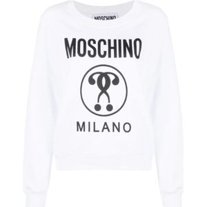Moschino, Double Question Mark Blanco Sweatshirt Wit, Dames, Maat:XS