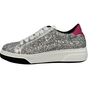 Dsquared2, Schoenen, Dames, Grijs, 40 EU, Glitter Sneakers - Zilver, 36