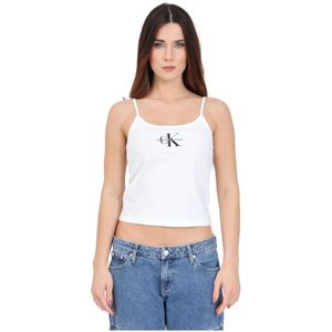Calvin Klein Jeans, Tops, Dames, Wit, M, Witte Tanktop met Logo