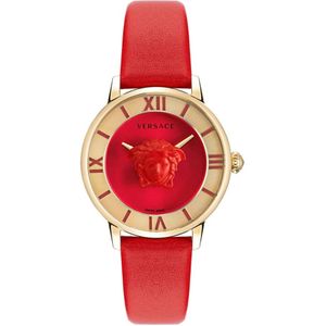 Versace, Medusa Rood Leren Horloge Geel, Dames, Maat:ONE Size