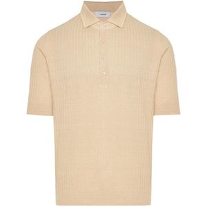 Lardini, Tops, Heren, Beige, L, Katoen, Linnen/katoen poloshirt Made in Italy