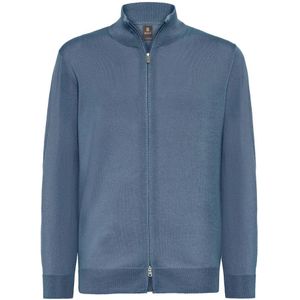 Boggi Milano, Sweatshirts & Hoodies, Heren, Blauw, S, Wol, Merino wol volledige rits trui