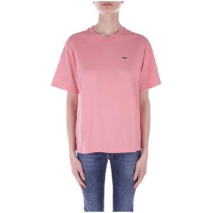 Lacoste, Tops, Dames, Roze, XS, Katoen, Roze Logo Front T-shirt