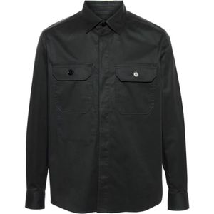 Z Zegna, Zwarte Katoenen Overhemd met Verborgen Knopen Zwart, Heren, Maat:XL