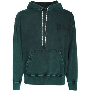 Aries, Sweatshirts & Hoodies, Heren, Groen, XS, Katoen, Groene Hoodie met Logo Print