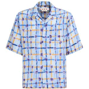 Marni, Overhemden, Heren, Blauw, M, Geruite Overhemd - Diep Blauw/Paars