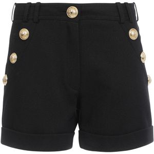 Balmain, Korte broeken, Dames, Zwart, M, Katoen, Katoenen shorts met lage taille