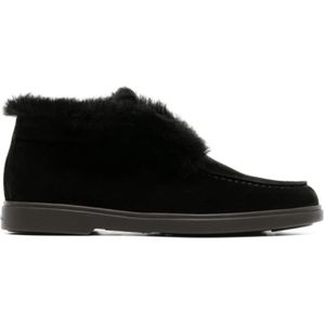 Santoni, Schoenen, Dames, Zwart, 37 1/2 EU, Leer, Shearling Slip-On Loafers