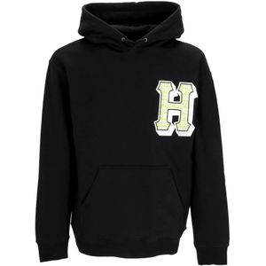 Huf, Sweatshirts & Hoodies, Heren, Zwart, M, Katoen, Zwarte Fleece Gevoerde Hoodie met Logo