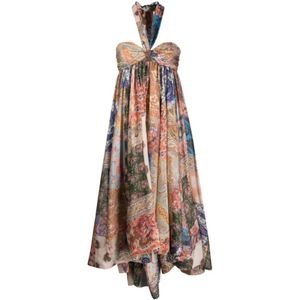 Zimmermann, Kleedjes, Dames, Veelkleurig, S, Prachtige Paisley Print Halternek Jurk