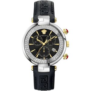Versace, Accessoires, Heren, Grijs, ONE Size, Heren Chrono Leren Armband Horloge
