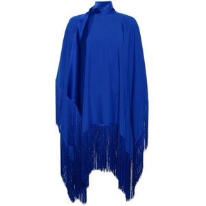 Taller Marmo, Blauwe Cape Shift Jurk met Franje Detail Blauw, Dames, Maat:ONE Size