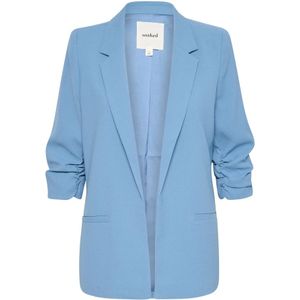 Soaked in Luxury, Jassen, Dames, Blauw, M, Blauwe Blazer ¾ Mouwen Klassieke Kraag