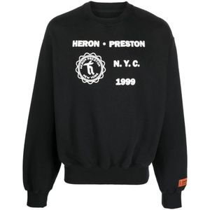 Heron Preston, Sweatshirts & Hoodies, Heren, Zwart, S, Katoen, Middeleeuwse Heron Logo Crewneck Sweatshirt