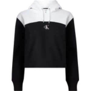 Calvin Klein, Sweatshirts & Hoodies, Dames, Zwart, 2Xs, Polyester, Color Block Hoodie Zwart/Wit Logo