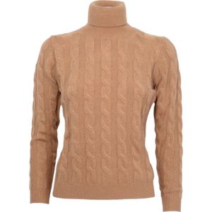 Cashmere Company, Truien, Dames, Beige, M, Wol, Gevlochten coltrui in beige/kameel