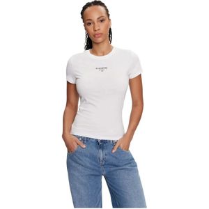 Tommy Jeans, Tops, Dames, Wit, S, Katoen, Print Logo Slim Fit T-Shirt