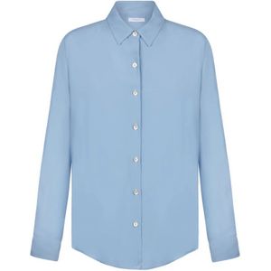 Boglioli, Blouses & Shirts, Dames, Blauw, L, Blauwe Crêpe Shirt met Vloeibare en Lichtgewicht Textuur