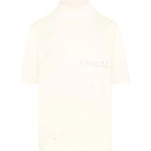 Maison Margiela, Handgeschreven Print Turtleneck T-shirts en Polos Wit, Heren, Maat:L