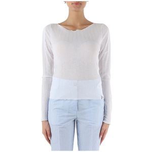 Calvin Klein Jeans, Tops, Dames, Wit, L, Polyester, Gestreepte Boothals Top