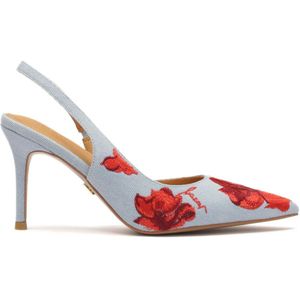 Kazar, Schoenen, Dames, Blauw, 38 EU, Leer, Blauwe bloemenstof slingback pumps