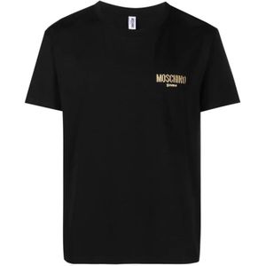 Moschino, Tops, Heren, Zwart, XL, Katoen, Zwart Logo Gouden T-Shirt