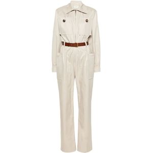 Saint Laurent, Jumpsuits & Playsuits, Dames, Beige, S, Beige Clair Twill Jumpsuit met Riem