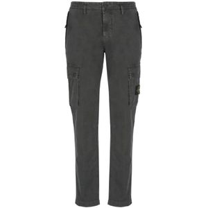 Stone Island, Broeken, Heren, Grijs, W33, Katoen, Grijze Cargo Broek met Logo Patch