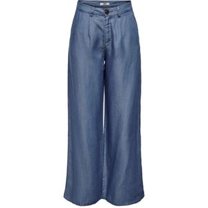 Jacqueline de Yong, Blauwe effen broek met ritssluiting en knoopsluiting Blauw, Dames, Maat:M