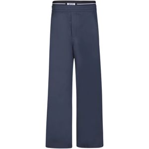 Msgm, Blauwe Katoenen Straight Leg Broek Blauw, Heren, Maat:S