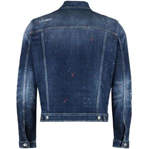 Dsquared2, Jassen, Heren, Blauw, L, Katoen, Gescheurde spijkerjas met verfspatten