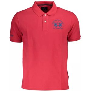 La Martina, Tops, Heren, Rood, M, Katoen, Geborduurd Logo Katoenen Poloshirt